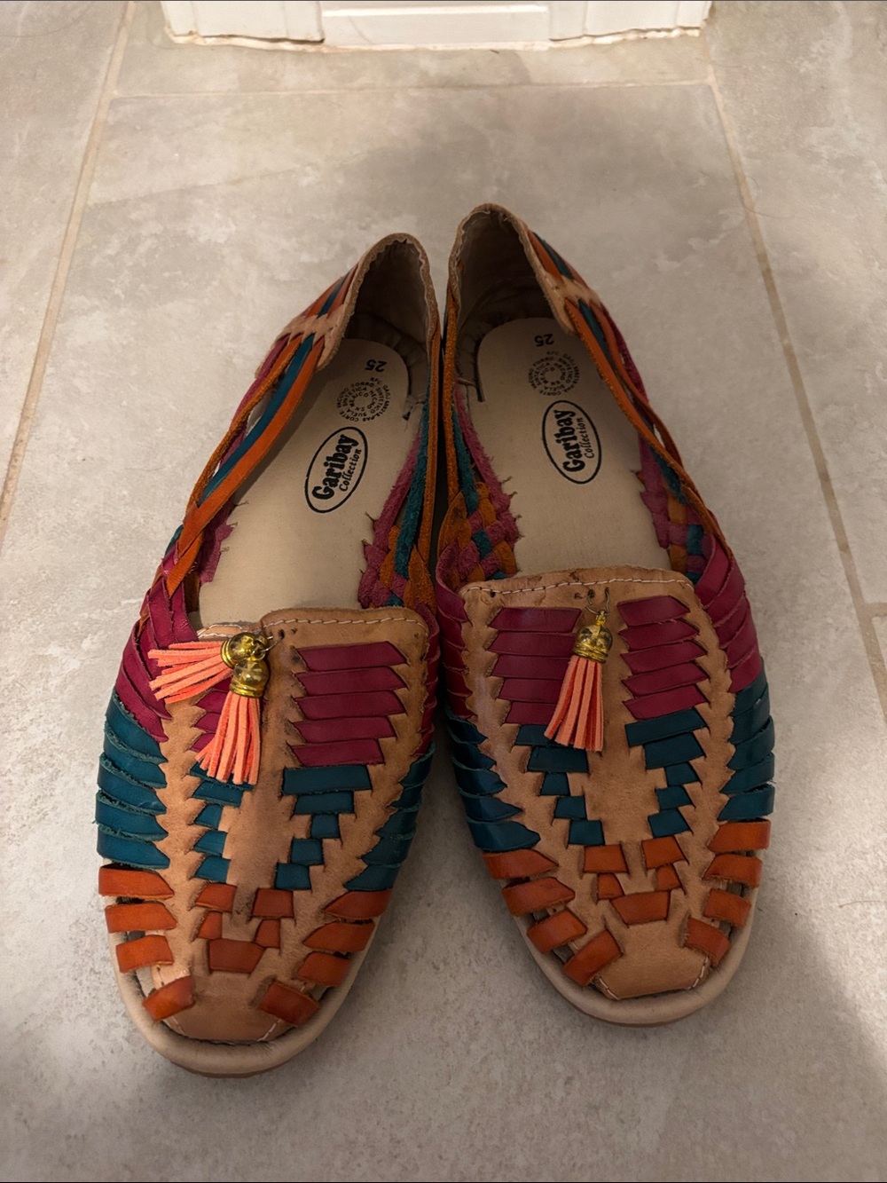 Colorful Leather Huarache Flats with Tassel Detail - Multi